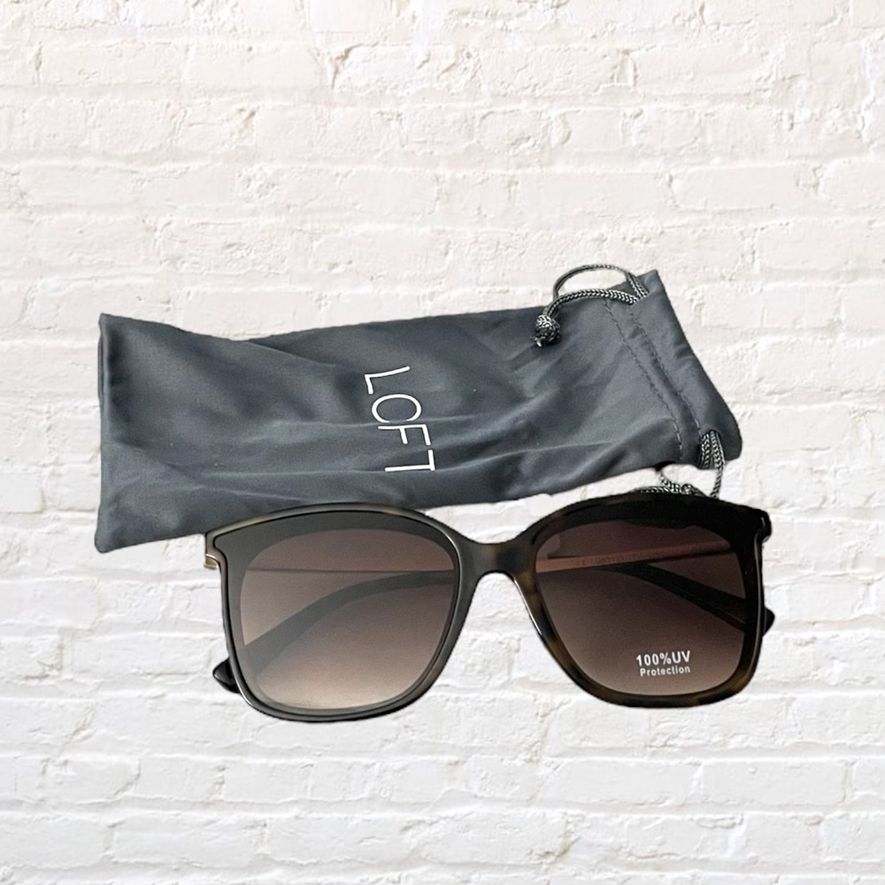 🆕 Loft dark tortoise brown and gold arm sunglasses with grey soft case